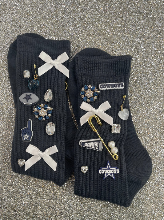 Cowboys Embellished Dark Blue Slouch Socks